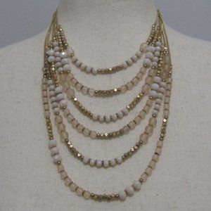 Pale Blush Pink & Gold Beaded Multi Stand Statement Necklace